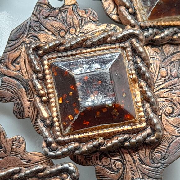 Vintage Copper Glass Etched Bracelet, Speckled Glass, 7" - Picture 2 of 9